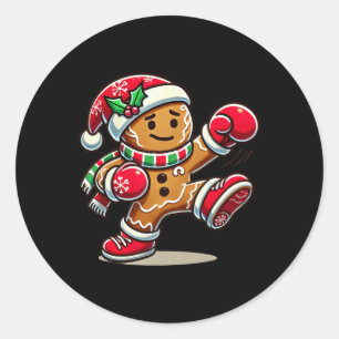 Gingerbrot Man spielt Thai Boxing Weihnachten Weih Runder Aufkleber