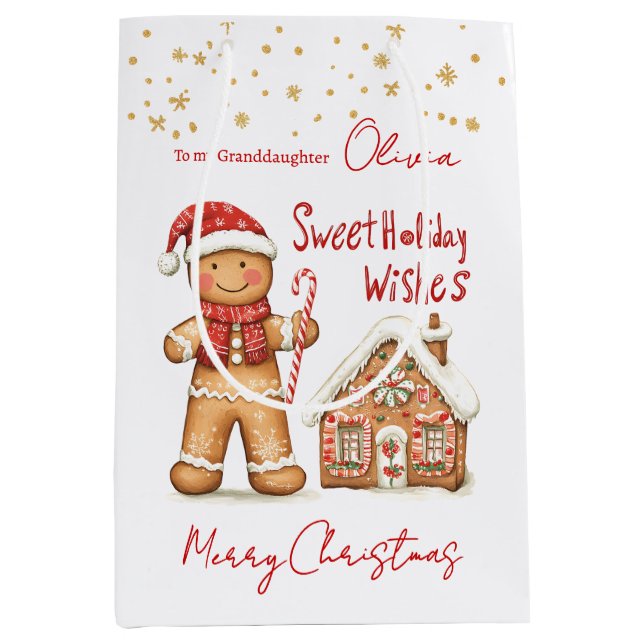 Gingerbrot Mann Haus Grandtochter Weihnachten Mittlere Geschenktüte (Vorderseite)