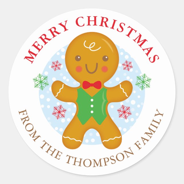 Gingerbrot Mann Personalisiert Holiday Label Runde Runder Aufkleber (Vorderseite)
