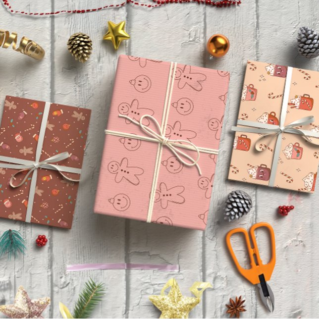 Gingerbrot Mann Weihnachts-Set von 3 Geschenkpapier Set (Gingerbread man Christmas set of 3 Wrapping Paper Sheet)