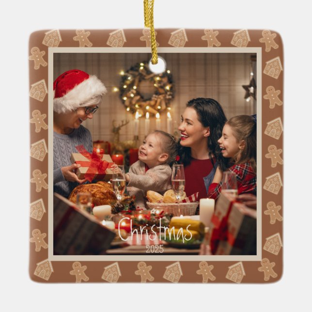 Gingerbrot Neutrales Weihnachtsgebäck Foto Custom Keramikornament (Vorderseite)