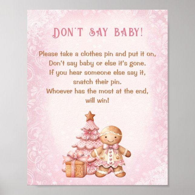 Gingerbrot Pink Babydusche Say Baby Game nicht Poster (Vorne)
