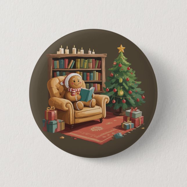 Gingerbrot Reading Books Weihnachtslehrer Button (Vorderseite)