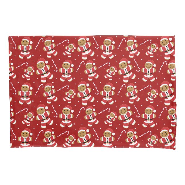Gingerbrot Santa Candy Cane Muster Rote Weihnachte Kissenbezug (Vorderseite)