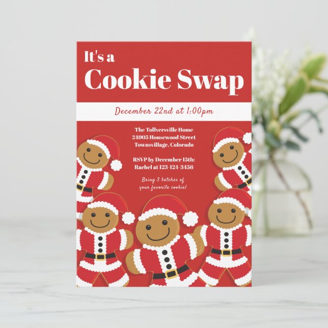 Gingerbrot Santa Cookie Swap Feiertag Einladung (Stehend Vorderseite)