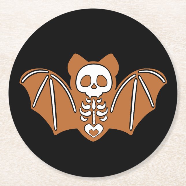 Gingerbrot Skeleton Bat Runder Pappuntersetzer (Vorderseite)