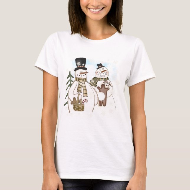 Gingerbrot Snowmen Winterurlaub T-Shirt (Vorderseite)