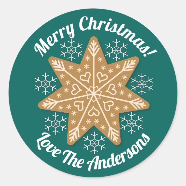 Gingerbrot Star Snowflakes Weihnachtsweihnachtsste Runder Aufkleber (Vorderseite)