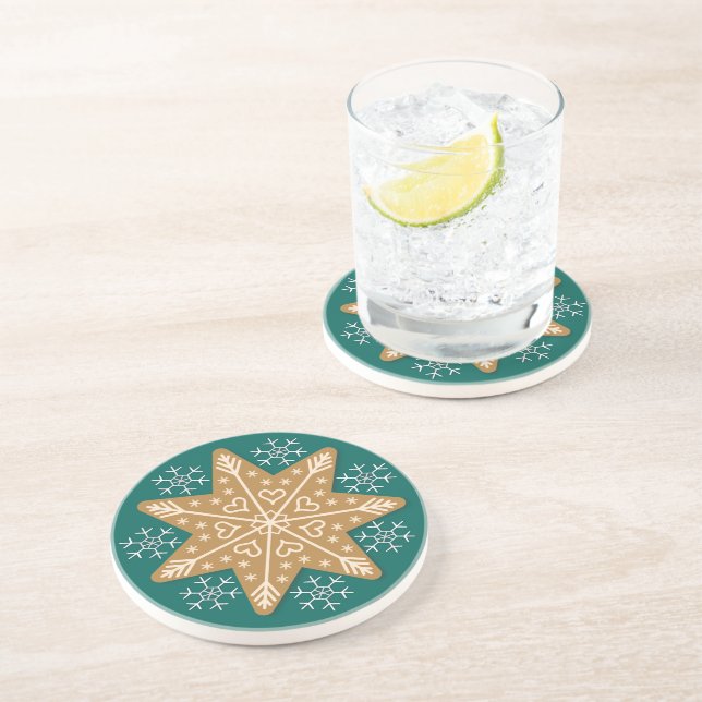 Gingerbrot Stern und Schneeflocken Weihnachten Getränkeuntersetzer (Seite)