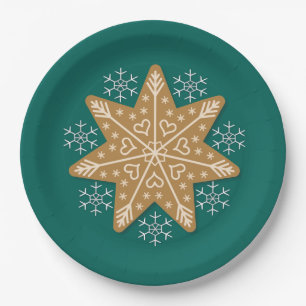 Gingerbrot Stern und Schneeflocken Weihnachten Pappteller