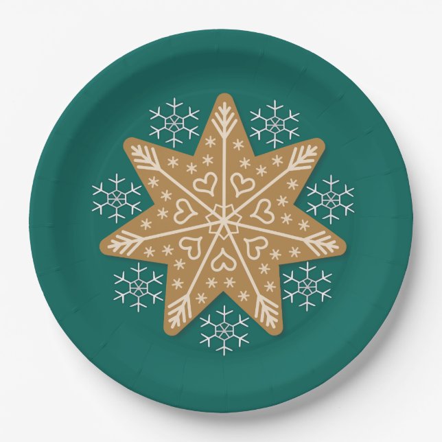 Gingerbrot Stern und Schneeflocken Weihnachten Pappteller (Vorderseite)