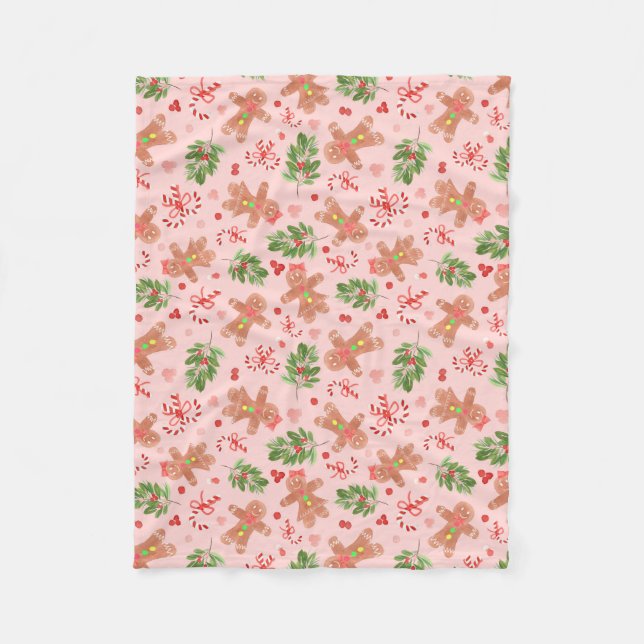 Gingerbrot und Holly Branches KLEINEN PINK-Decken Fleecedecke (Vorderseite)