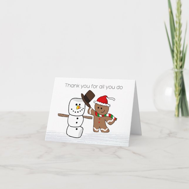 Gingerbrot und Marshmallow Schneemann Vielen Dank Karte (Vorderseite)