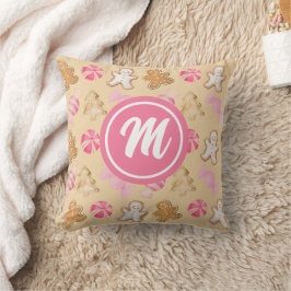 Gingerbrot und Sugarplum Pink Monogram Muster Kissen