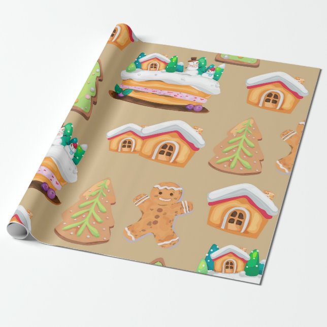 Gingerbrot Village Holiday Pattern Geschenkpapier (Ungerollt)