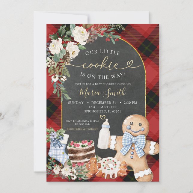 Gingerbrot Weihnachten Kariertes Cookie Kinderdusc Einladung (Vorderseite)