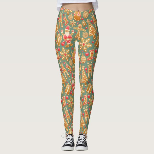 Gingerbrot Weihnachten Leggings (Vorderseite)