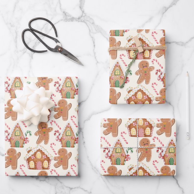 Gingerbrot Weihnachten Winterurlaubssaison Geschenkpapier Set (Vorderseite)