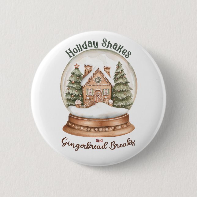 Gingerbrot Weihnachtsfeiertag im Haus Snow Globe Button (Vorderseite)