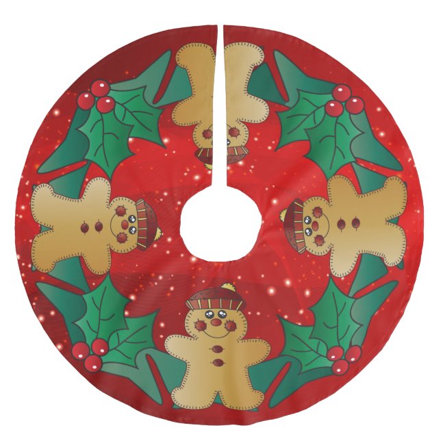Gingerbrot Weihnachtsfeiertag Polyester Weihnachtsbaumdecke (Vorderseite)