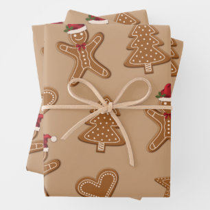 Gingerbrot Weihnachtskeksformen auf Braun Geschenkpapier Set