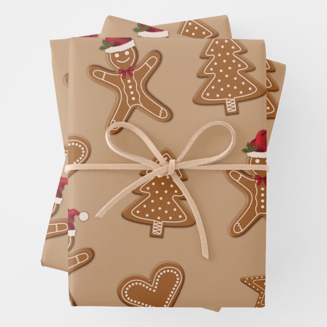 Gingerbrot Weihnachtskeksformen auf Braun Geschenkpapier Set (Beispiel)