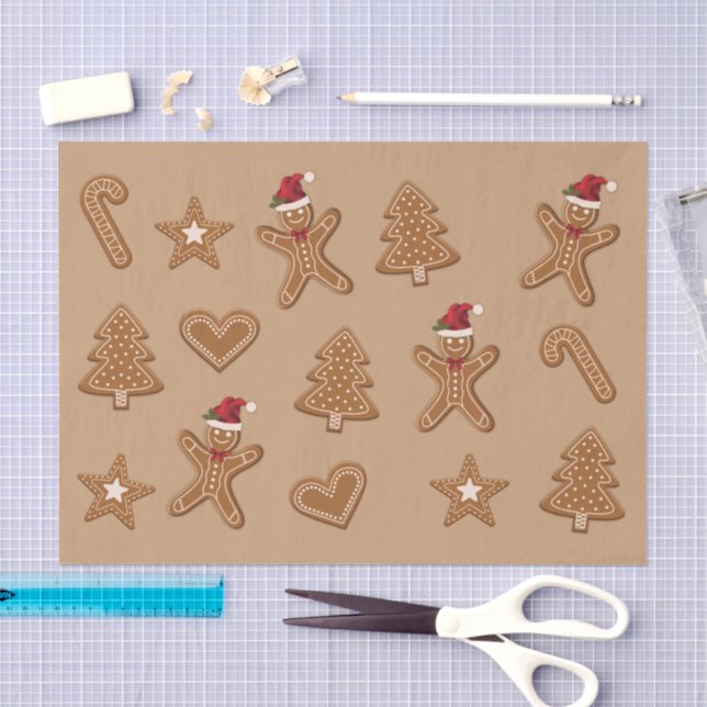 Gingerbrot Weihnachtskeksformen auf Braun Seidenpapier (Handwerk)