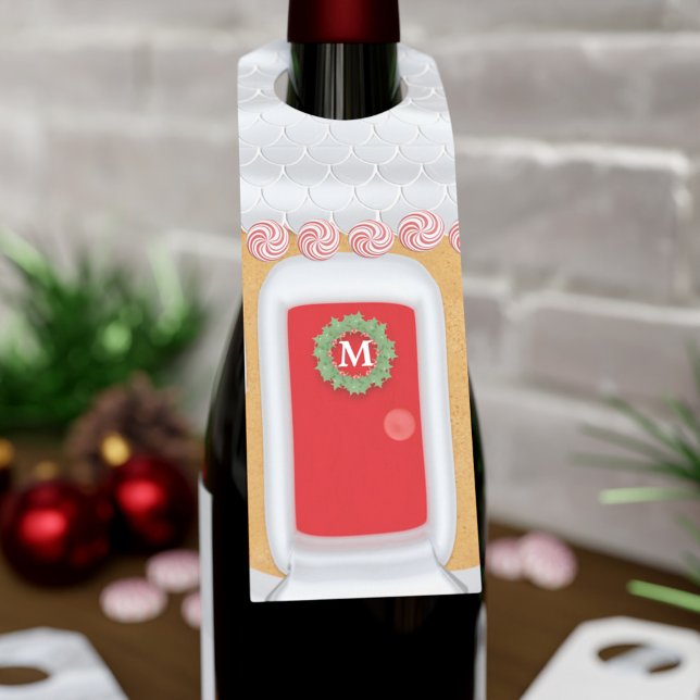 Gingerbrot Weihnachtsmarkt Flaschenanhänger (A cute gingerbread house inspired bottle tag with space on the front for your initial)