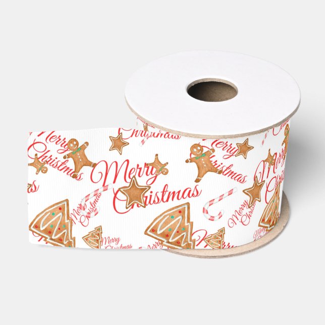 Gingerbrot Weihnachtsmuster Ripsband (Spule)