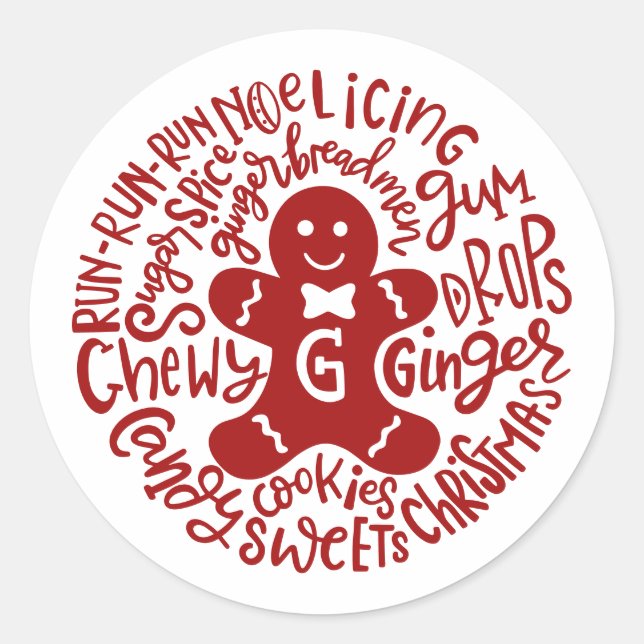 Gingerman Christmas Winter Candy Typografie Runder Aufkleber (Vorderseite)