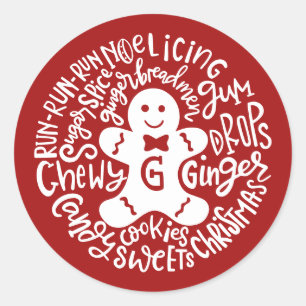 Gingerman Weihnachten Winter Süßigkeiten Typografi Runder Aufkleber
