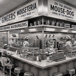 Gingers NYC Mouseteria, Heimat des Mousedog. Napf