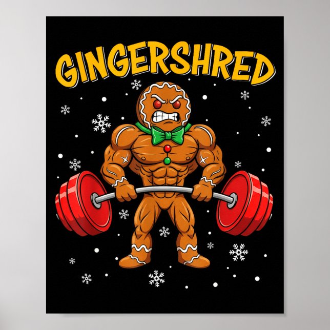 Gingershred Funny Gingerbread Man Gym Bodybuilding Poster (Vorne)