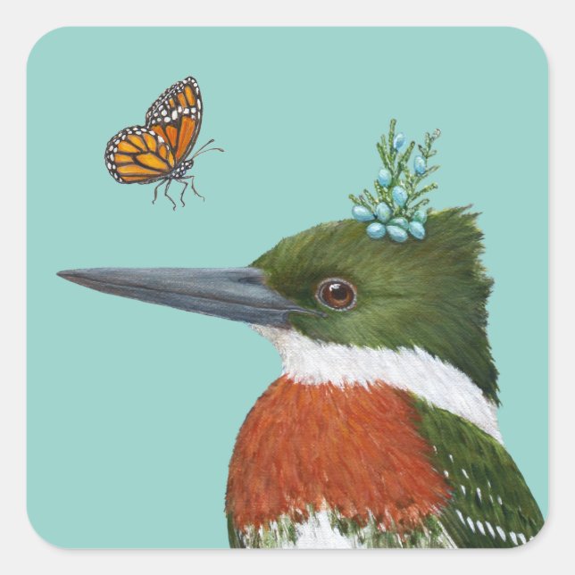 Gingfisher und Monarchen-Schmetterling-Aufkleber Quadratischer Aufkleber (Vorderseite)