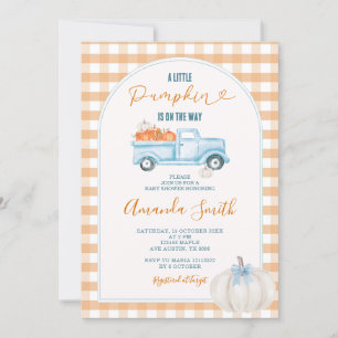 Gingham A Little Pumpkin Fall Truck Baby Dusche Einladung