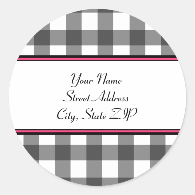 Gingham Address Labels Runder Aufkleber (Vorderseite)