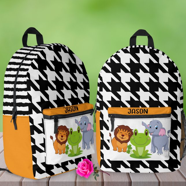 Gingham Animal Individuelle Name Links-Handed Kids Bedruckter Rucksack (Von Creator hochgeladen)