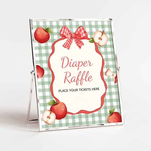 Gingham Apfel unser Baby Diaper Raffle-Zeichen Poster (Gingham Apple of our Eye Baby Shower Diaper Raffle Sign)
