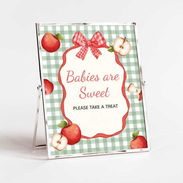 Gingham Apple von unseren Augen Babys sind süße Ze Poster (Gingham Apple of our Eye Baby Shower Babies are Sweet Sign)