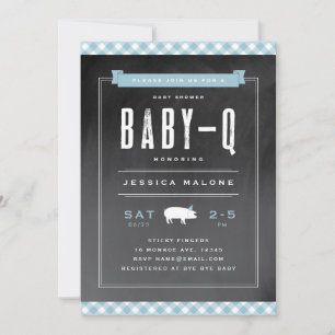 Gingham Baby GRILLEN Blue Baby Shower Einladung