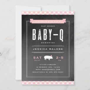 Gingham Baby GRILLEN Pink Baby Shower Einladung
