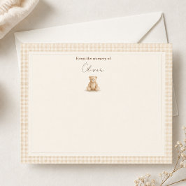 Gingham-Baby-Teddybär-Nursery-Neutral Mitteilungskarte
