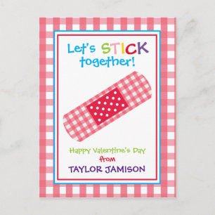 Gingham Bandage Personalisiert Valentinskarte Postkarte