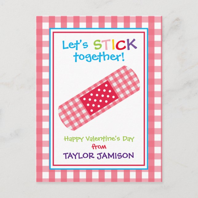 Gingham Bandage Personalisiert Valentinskarte Postkarte (Vorderseite)