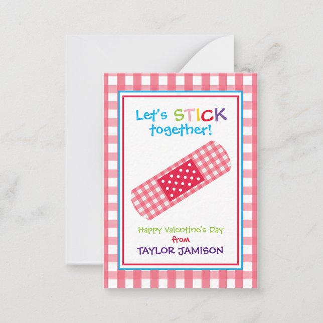 Gingham Bandage Valentine's Klassenzimmer Cards Mitteilungskarte (Vorderseite)