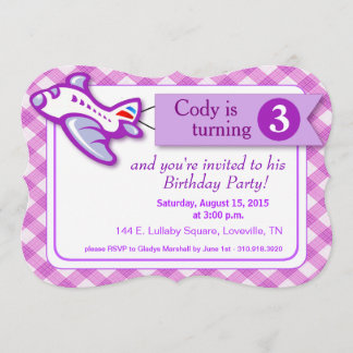 Gingham Banner Flugzeug Geburtstag| Lavendel Einladung