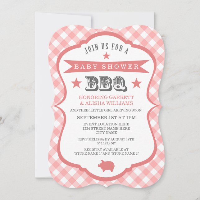 Gingham Barbecue Baby Shower Einladung / Coral (Vorderseite)