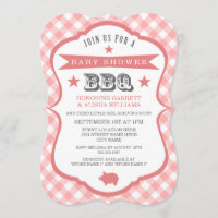 Gingham Barbecue Baby Shower Einladung / Coral