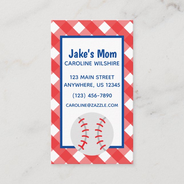 Gingham Baseball Business oder Contact Card Visitenkarte (Vorderseite)