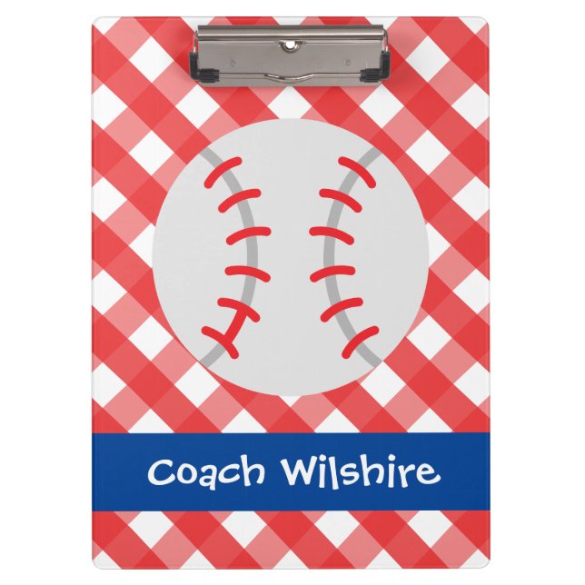 Gingham Baseball Personalisiert Clipboard Klemmbrett (Vorderseite)